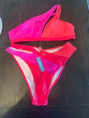 POP VIL Pink & Hot Pink Asymmetric Women’s Bikini Set